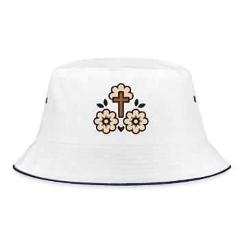 Kreuz Blumen Glaube Religion - Bucket Hat - Weiß/Navy - Vorne
