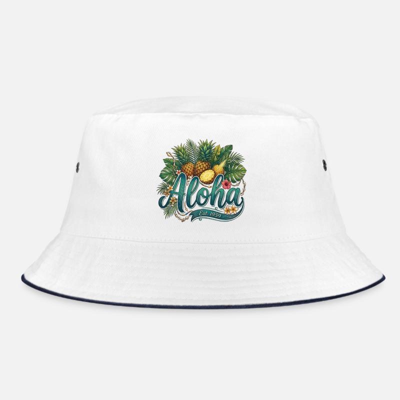 Aloha Pineapple Tropenstil - Bucket Hat - Weiß/Navy