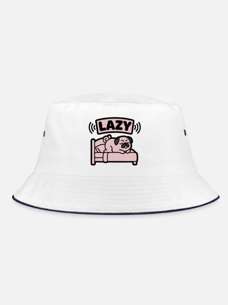 Lazy Pug Dog Bed Introvert - Bucket Hat - white/navy - Front