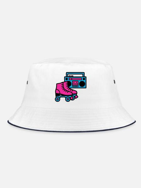 Rollschuhe Boombox 80er Retro - Bucket Hat - Weiß/Navy - Vorne