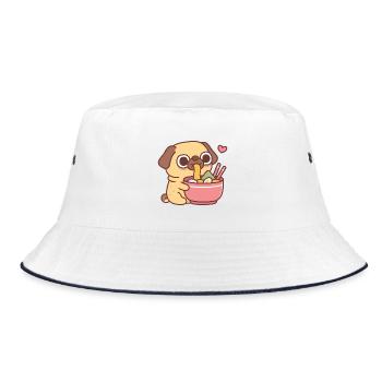 Süßer Mops liebt japanische Ramen-Nudeln - Bucket Hat - Weiß/Navy - Vorne