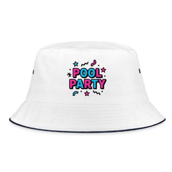 Pool Party 90er Schriftzug - Bucket Hat - Weiß/Navy - Vorne
