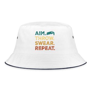 Aim. Throw. Wear. Repeat. - Bucket Hat - Weiß/Navy - Vorne