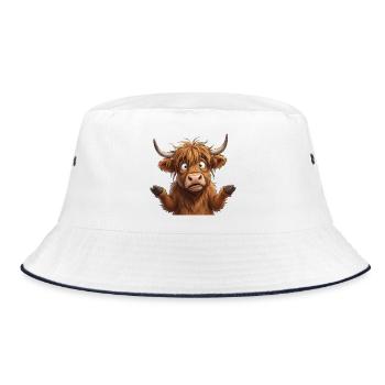 Cartoonfreundliche Highland-Kuh - Bucket Hat - Weiß/Navy - Vorne