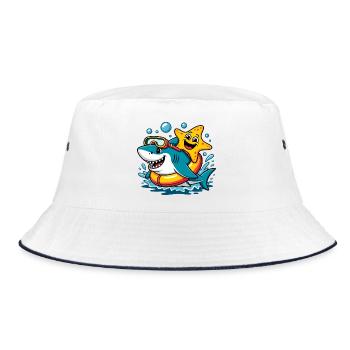 Lustiger Hai mit Seestern - Bucket Hat - Weiß/Navy - Vorne