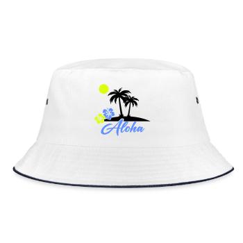 Aloha Hibiskus Neon Script - Bucket Hat - Weiß/Navy - Vorne