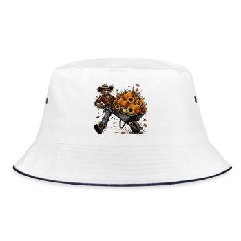 Autumn harvest scare figure with pumpkins - Bucket Hat - white/navy - Front