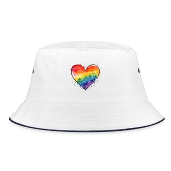 Regenbogen Herz Aquarell – Liebe & Vielfalt - Bucket Hat - Weiß/Navy - Vorne