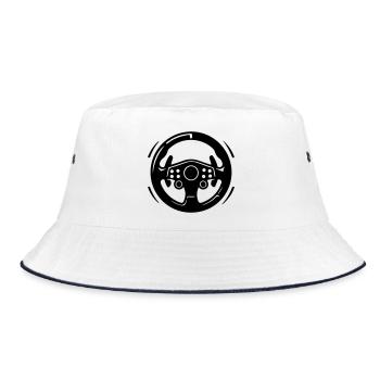 Steering Wheel Car Icon - Bucket Hat - white/navy - Front