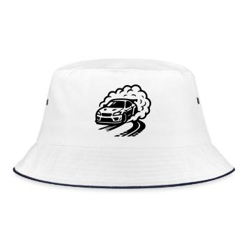 Auto Driften Symbol - Bucket Hat - Weiß/Navy - Vorne