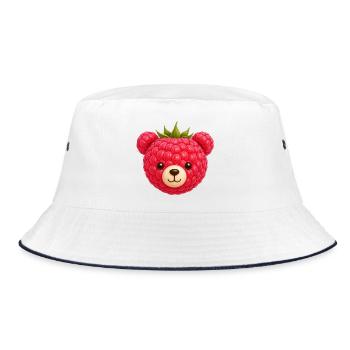 Raspberry with animal face Cute fruit motif - Bucket Hat - white/navy - Front
