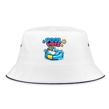 Pool Vibes: Bunter Badetier im Schwimmring - Bucket Hat - Weiß/Navy - Vorne