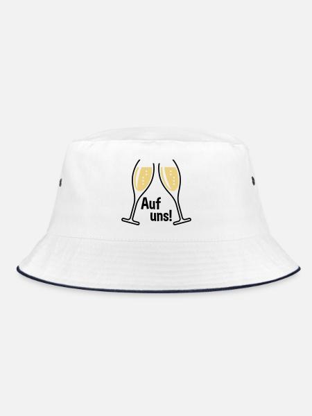 Auf Uns! 2 Sektgläser (Sekt / Oval / Offen / 2C) - Bucket Hat - Weiß/Navy - Vorne