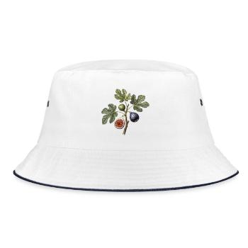 Blatt- und Feigen-Botanische Gravur - Bucket Hat - Weiß/Navy - Vorne