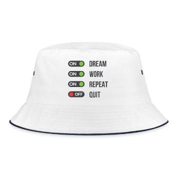 Dream Work Repeat Quit OFF Motivation - Bucket Hat - Weiß/Navy - Vorne