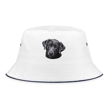 Black Labrador Head Illustration - Bucket Hat - white/navy - Front