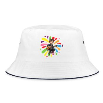 Guitar boy in front of colorful blobs of color - Bucket Hat - white/navy - Front