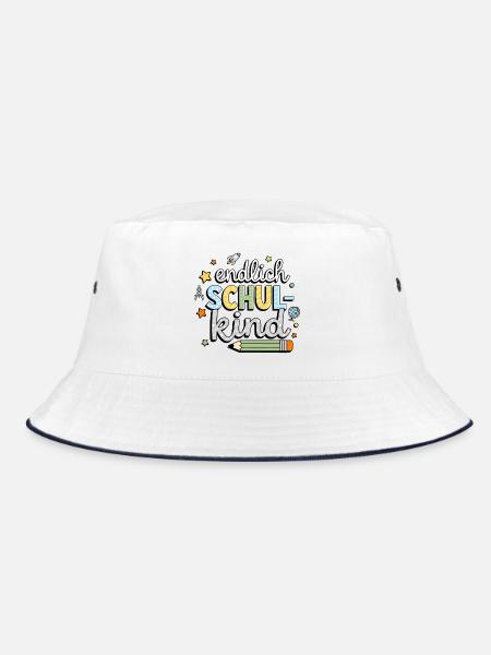Endlich Schulkind Einschulung Jungen Rakete Shirt - Bucket Hat - Weiß/Navy - Vorne