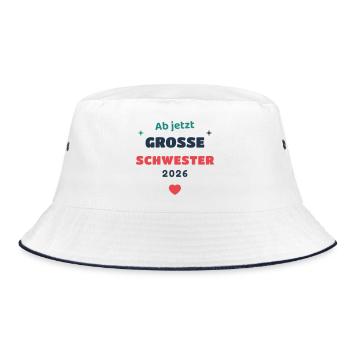 Einschulung 2026 Schwester - Schulkind Geschenk Sc - Bucket Hat - Weiß/Navy - Vorne