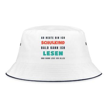 Schulkind 2026 Bald kann ich lesen - Einschulung - Bucket Hat - Weiß/Navy - Vorne