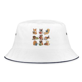 Süße Hunde, die Bücher lesen, Bücherliebhaber-T-Shirt - Bucket Hat - Weiß/Navy - Vorne