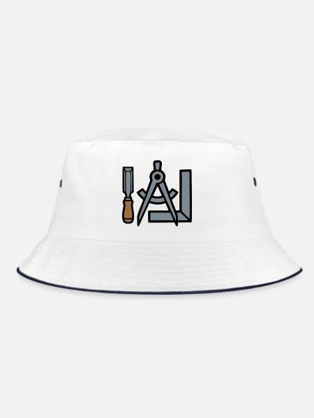 Tischler Werkzeuge Grafik - Bucket Hat - Weiß/Navy - Vorne