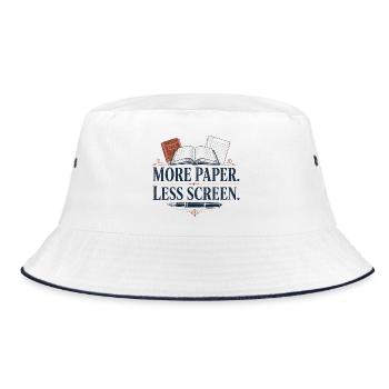 More Paper Less Screen - Bucket Hat - Weiß/Navy - Vorne