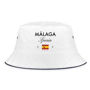 Málaga Spanien Koordinaten Reise Souvenir - Bucket Hat - Weiß/Navy - Vorne