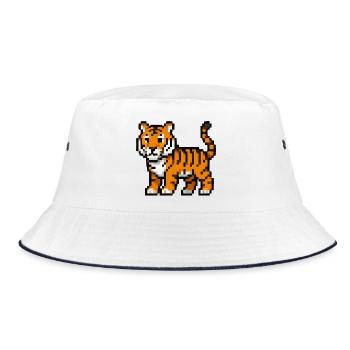 Pixel-Tiger Junges Retro Pixelkunst - Bucket Hat - Weiß/Navy - Vorne