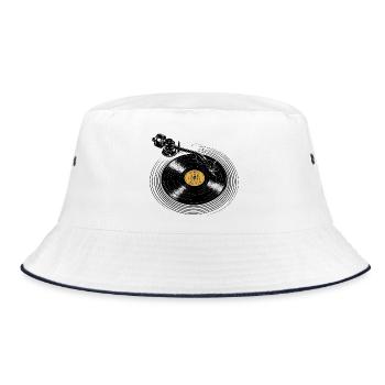 Vinyl Music Plattenspieler – Retro Schallplatte - Bucket Hat - Weiß/Navy - Vorne