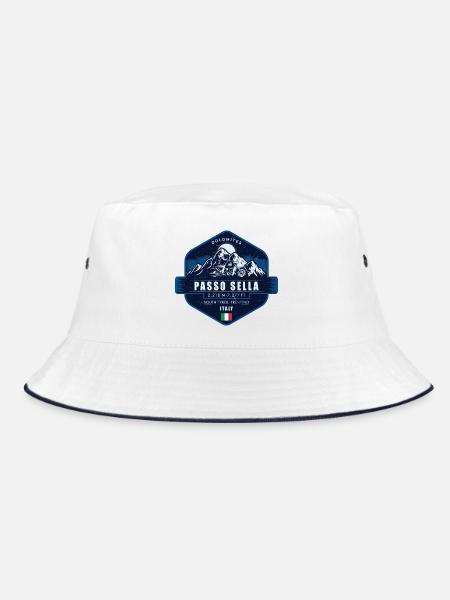Passo Sella Südtirol Trentino Italien Motorrad - Bucket Hat - Weiß/Navy