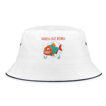 Piranha: Lächeln und Warnen... - Bucket Hat - Weiß/Navy - Vorne