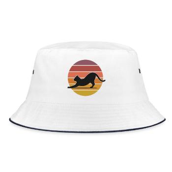 Katze im Sonnenuntergang Stretch - Bucket Hat - Weiß/Navy - Vorne