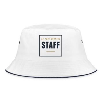 Staff Stempel Retro - Personal Service Look - Bucket Hat - Weiß/Navy - Vorne
