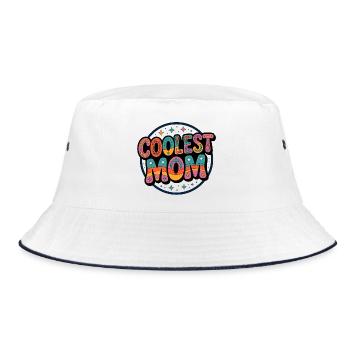 Coolest Mom Retro Badge - Bucket Hat - Weiß/Navy - Vorne
