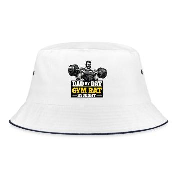 Gym Dad By Day Gym Rat By Night Motiv - Bucket Hat - Weiß/Navy - Vorne