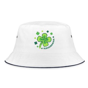 Glücksbringer – Kleeblatt - Mutmacher - Bucket Hat - Weiß/Navy - Vorne