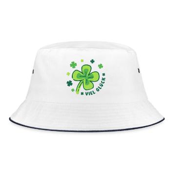 Glücksbringer - Viel Glück - Bucket Hat - Weiß/Navy - Vorne