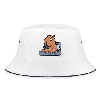 Müde, süße Capybara spielt vor dem Schlafengehen am Handy - Bucket Hat - Weiß/Navy - Vorne