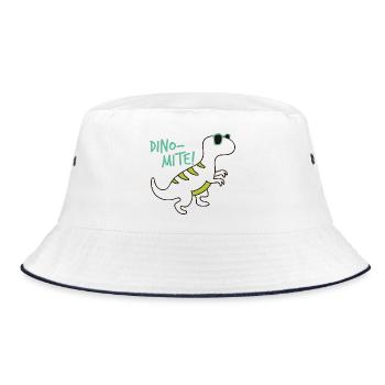 Cooler Dinosaurier Dino-Mite Sonnenbrille Fun - Bucket Hat - Weiß/Navy - Vorne