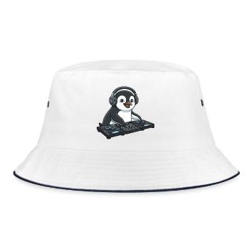 Pinguin DJ Musik Techno Party Comic - Bucket Hat - Weiß/Navy - Vorne