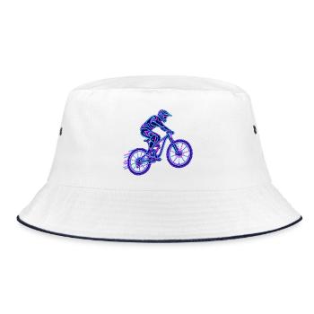 Mountainbike – Downhill-Biker im Neon-Look - Bucket Hat - Weiß/Navy - Vorne