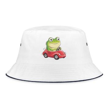  Fröhlicher Frosch Im Roten Flitzer Lustige - Bucket Hat - Weiß/Navy - Vorne