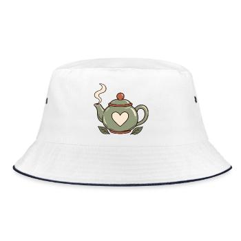 Tee und Zitrone – Teekanne - Bucket Hat - Weiß/Navy - Vorne
