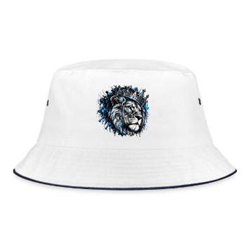 Blauer Löwenkönig Kronenporträt - Bucket Hat - Weiß/Navy - Vorne