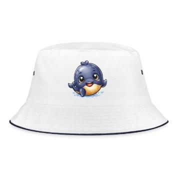 Kuschelbaby Wal im Wasserspiel - Bucket Hat - Weiß/Navy - Vorne