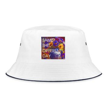 Bunte Blüten vs Alltag - Bucket Hat - Weiß/Navy - Vorne