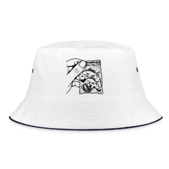 Fischersucht – Fischfisch-Angelausrüstungsbeutel - Bucket Hat - Weiß/Navy - Vorne
