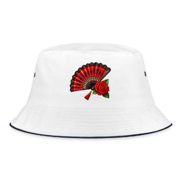 Spanischer Fächer mit Rose - Bucket Hat - Weiß/Navy - Vorne