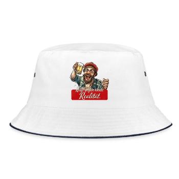 Hilft gegen akute Realität – Bier Humor - Bucket Hat - Weiß/Navy - Vorne